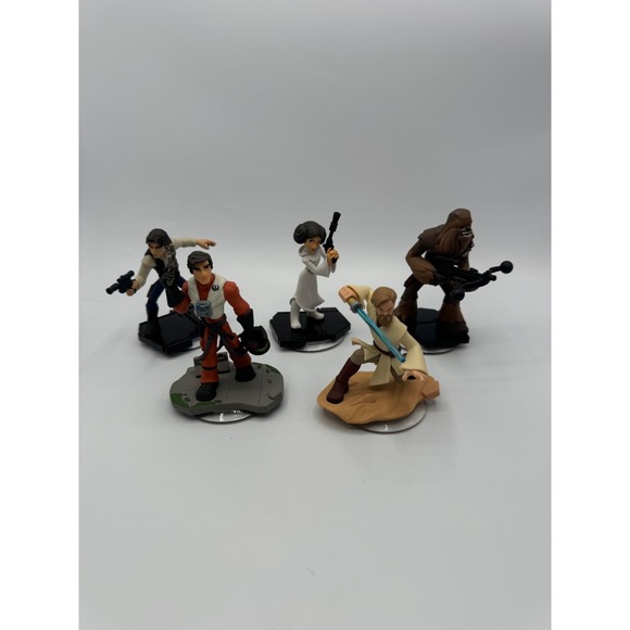 Disney Infinity Star Wars Lot of 5 Han Solo Leia Chewbacca Obi Wan Toy Set USED - Picture 1 of 16